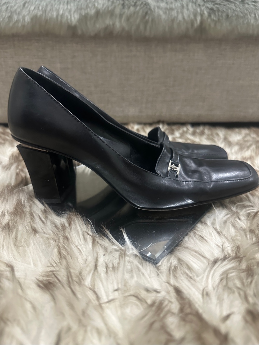 VERSACE Black Leather Square-Toe Loafers with Silver VERSACE Medusa Accent - Picture 2 of 8